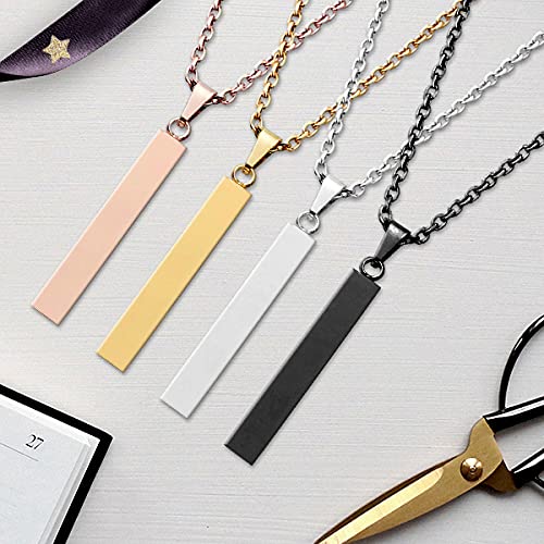 Zysta 3D Black Simple Bar Necklace Dangle Vertical Cuboid Stick Pendant Necklaces Men Women 24 inches Chain Stainless Steel Jewelry - Image 5