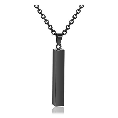 Zysta 3D Black Simple Bar Necklace Dangle Vertical Cuboid Stick Pendant Necklaces Men Women 24 inches Chain Stainless Steel Jewelry - Image 1