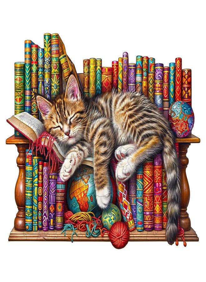 DOCRAGI Wooden Puzzles for Adults - Dreamy Cat Wooden Jigsaw Puzzle - Unique Animal Shaped Wood Puzzles Adult - Christmas Birthday Gifts for Adults/Friends/Family - 100pcs 8.5 * 6.9in - Image 1