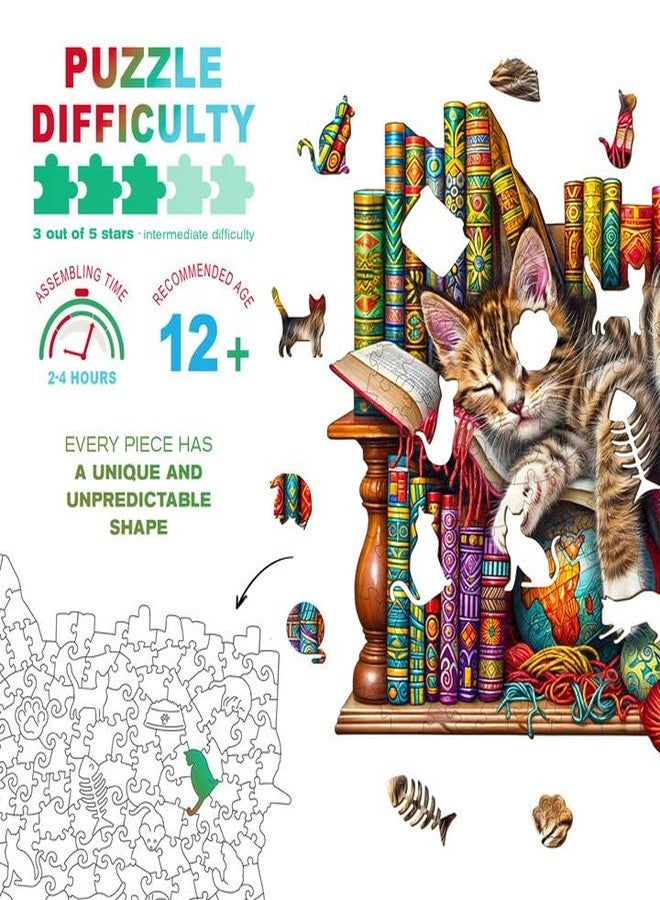 DOCRAGI Wooden Puzzles for Adults - Dreamy Cat Wooden Jigsaw Puzzle - Unique Animal Shaped Wood Puzzles Adult - Christmas Birthday Gifts for Adults/Friends/Family - 100pcs 8.5 * 6.9in - Image 3
