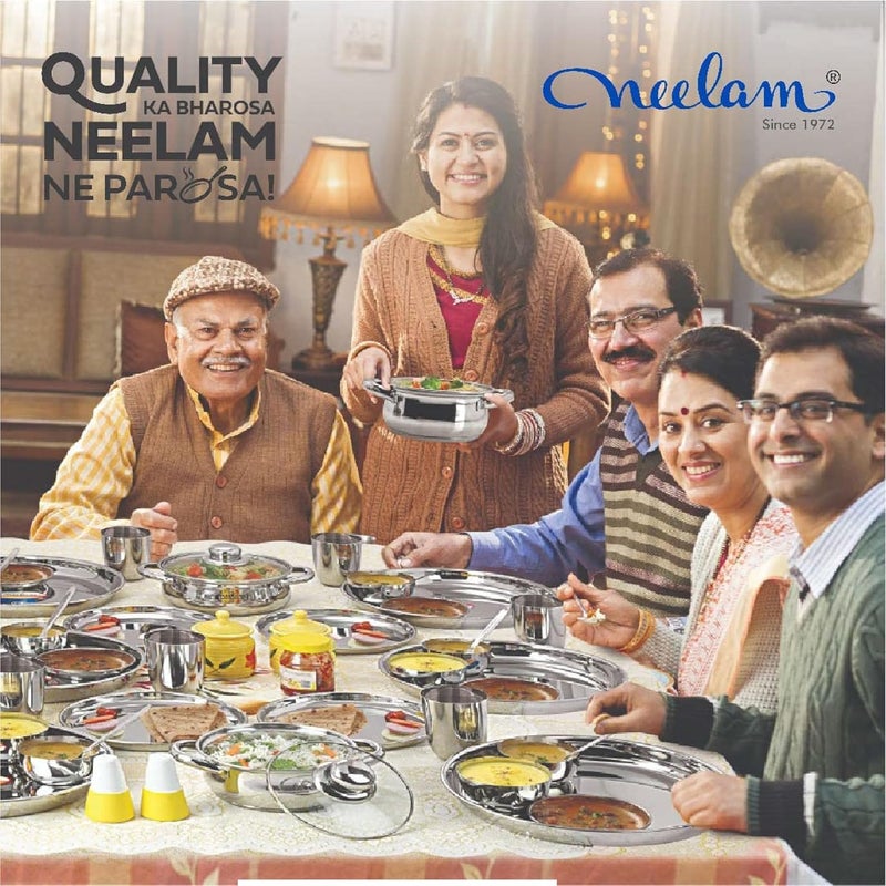Neelam neelam Stainless Steel 22 Gauge, Partition/Retrangular Plate 3 in 1, Bhojan Thali/Breakfast Plates/Dinner Mess Tray Eating Plates/Lunch Plates/Compartment Plate/Steel Thali/Dinner Plate Set of 4 - Image 5