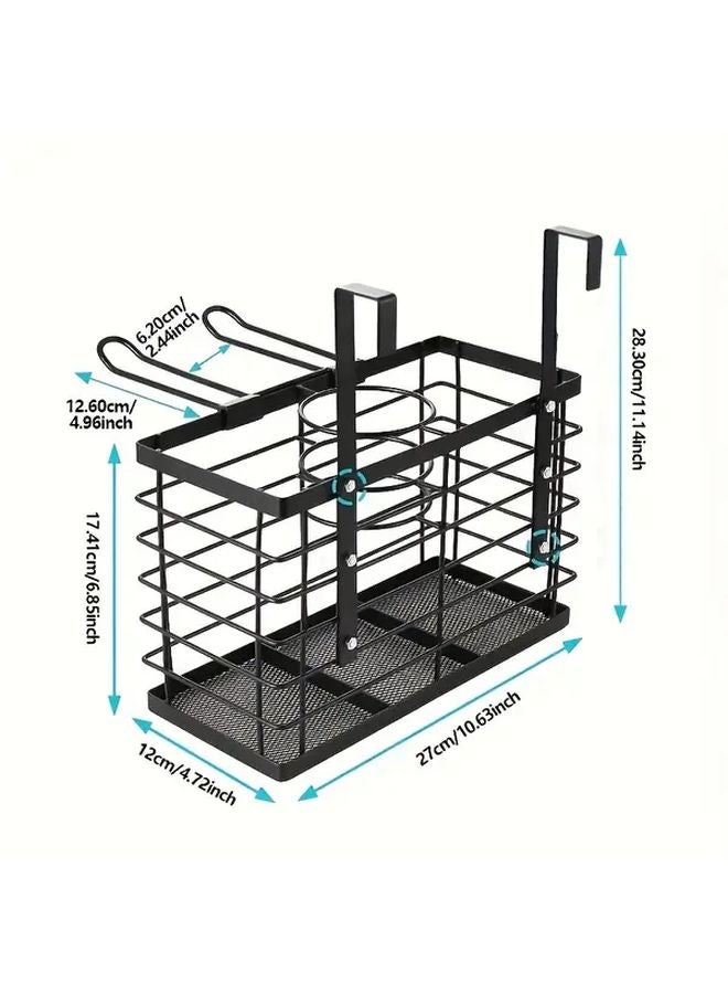 Black Wall Mounted Hair Dryer Holder Heavy Duty Iron Construction Space Saving Organizer - Image 3