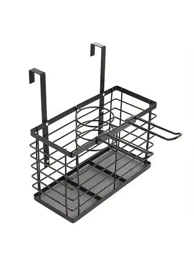 Black Wall Mounted Hair Dryer Holder Heavy Duty Iron Construction Space Saving Organizer - Image 4