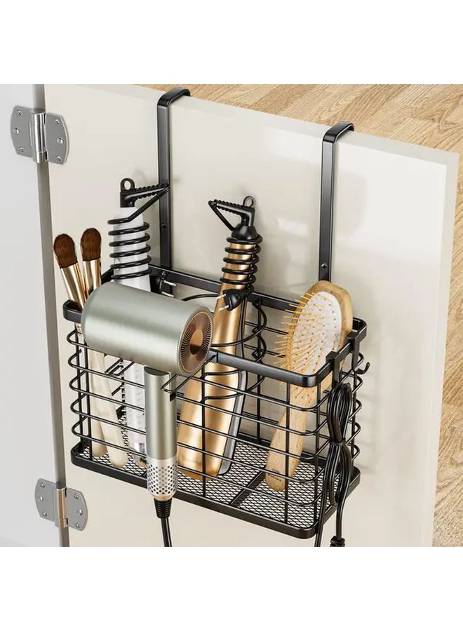 Black Wall Mounted Hair Dryer Holder Heavy Duty Iron Construction Space Saving Organizer - Image 1