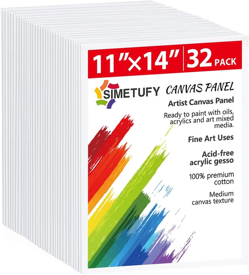 Simetufy 32 Pack 11 x 14 Inch Canvas Boards for Painting Pre-Primed Paint Canvas for Acrylic, Oil, Watercolor, Gouache, Art Supplies for Kids &Adults, Beginners & Artists - Image 1