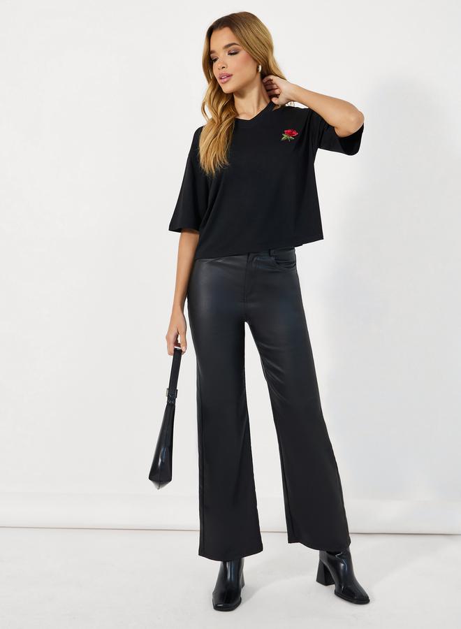 Styli Embroidered Short Sleeve Oversized V Neck  T-shirt  - Image 2