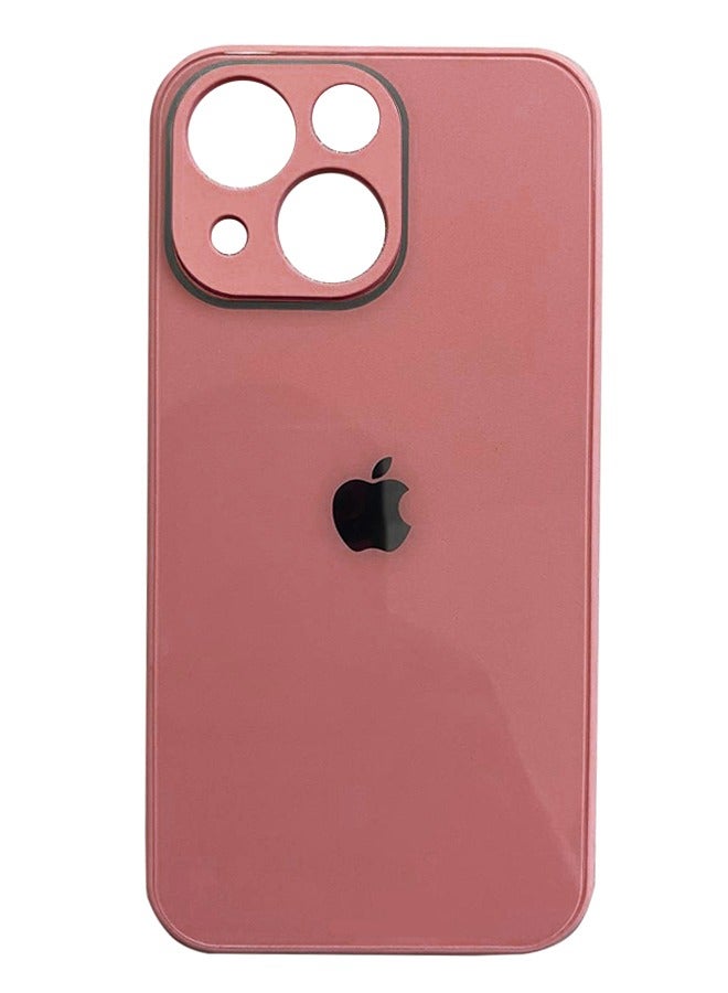 iPhone 13 Back Cover Tempered Glass With Silicone Rubber Frame For IPhone 13 Case - Light Pink - Image 1