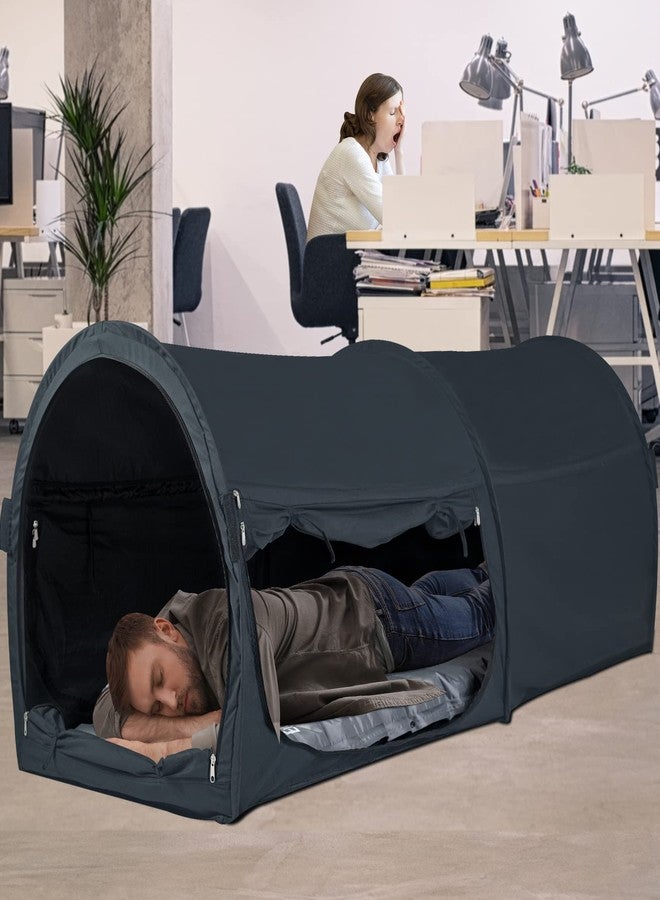 EighteenTek® Bed Canopy Office Bed Tents Dream Tents Privacy Space Office Sleeping Tent Indoor One Person Lay Down NOT Sitting Pop Up Portable Frame Curtains Breathable Grey Cottage 75"L x 28"W x 31"H - Image 1