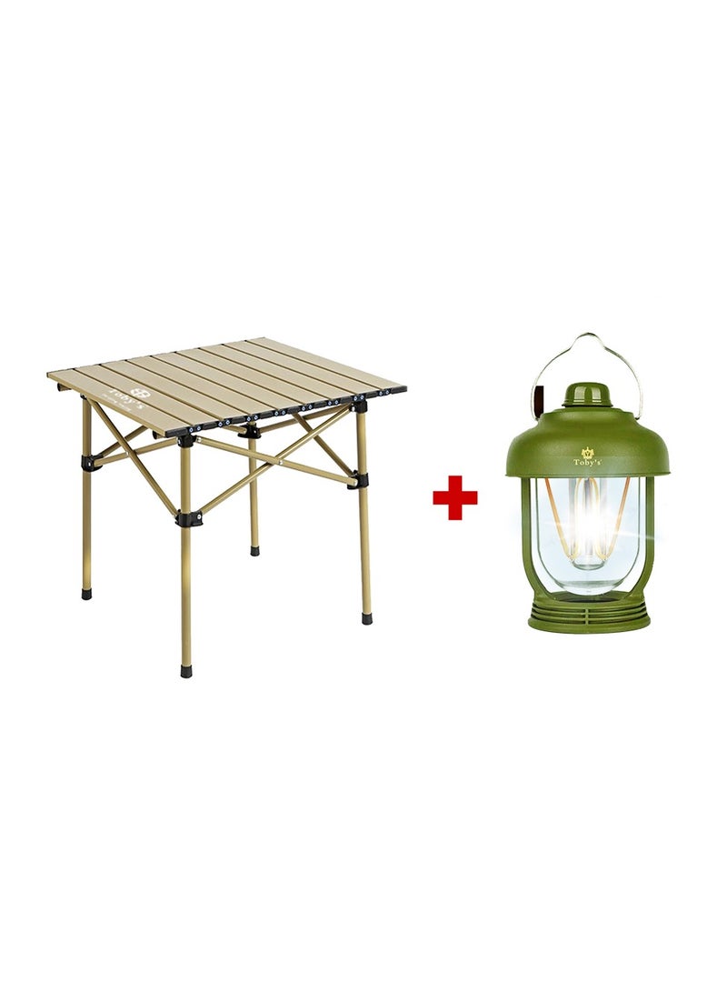 Toby's Tobyâ€™S Lightweight Foldable Aluminum Camping Table With Portable Retro Led Camping Light  Compact, Durable, Stylish Combo For Outdoor Adventures, Beach Trips, Hiking, Picnics, And Fishing - Image 1