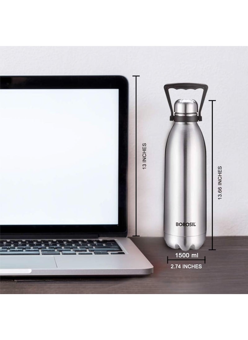 BOROSIL Borosil Hydra Bolt 1500 ml Stainless Steel Water Bottle | Double Wall Vacuum Insulated Flask | 24 Hours Hot and Cold | Bottle for Office, Gym, School  - Image 4