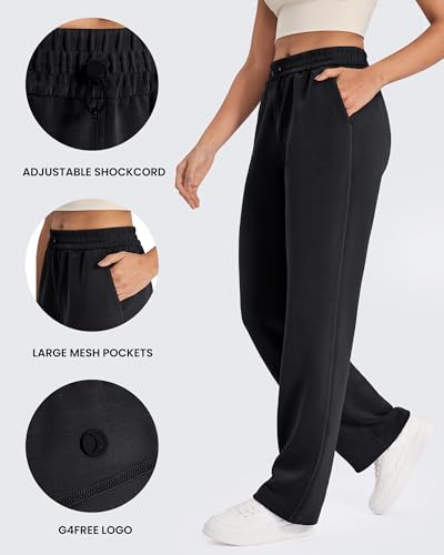 G4Free Black Wide Leg Pants for Women Sweatpants with Pockets High Waisted Yoga Dress Pants Drawcord Track Pants Travel Workout Pants (Black,M,27") - Image 3