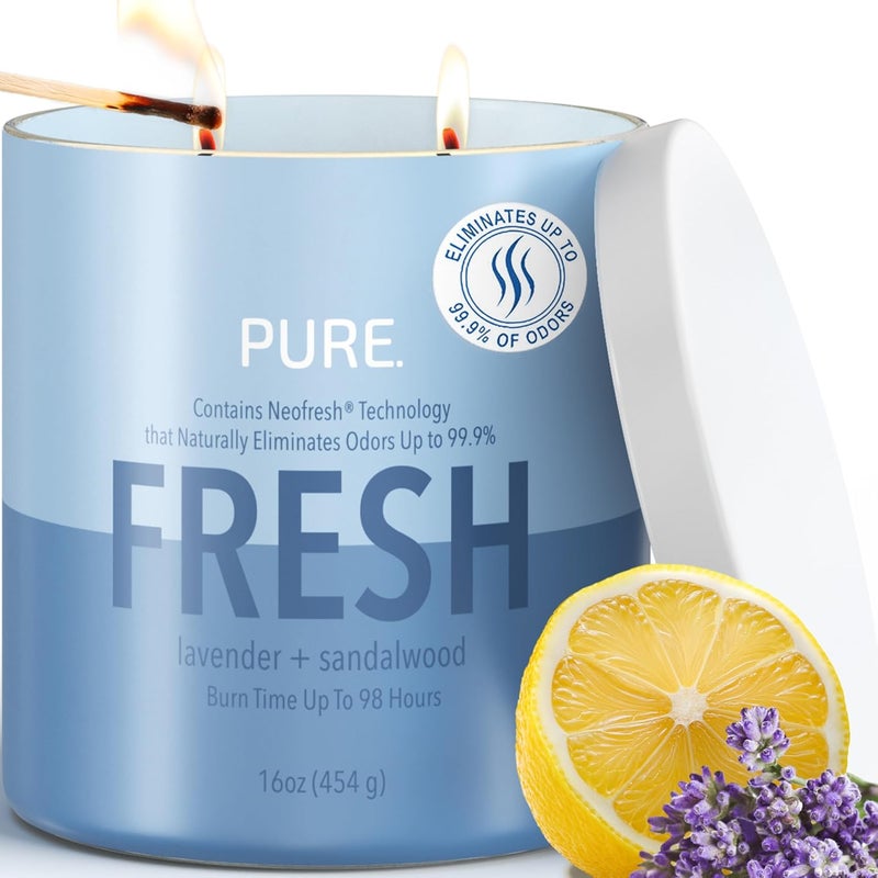 Candle-Lite Pure Lavender & Sandalwood Scented Candles, Mothers Day Gifts for Mom, Odor-Eliminating Neofresh Technology 99.9%, 16 oz 2-Wick Jar, 98 Hours Burn Time