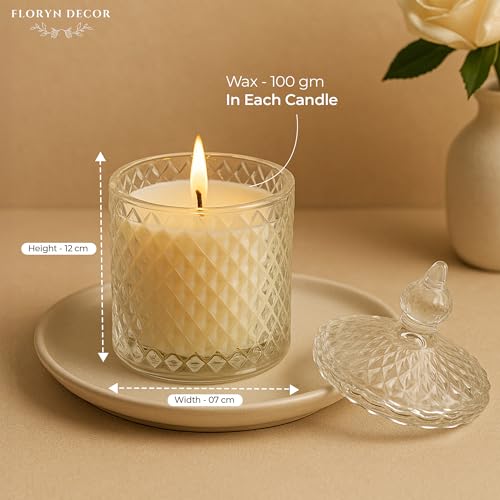 Floryn Decor Crystal Jar Scented Candle Gift Set with Gift Box | Elegant Diamond-Cut Glass with Lid | Luxury Fragrance | Aromatherapy Candles for Home Decor, Gifting & Relaxation (Set of 2) - Image 2