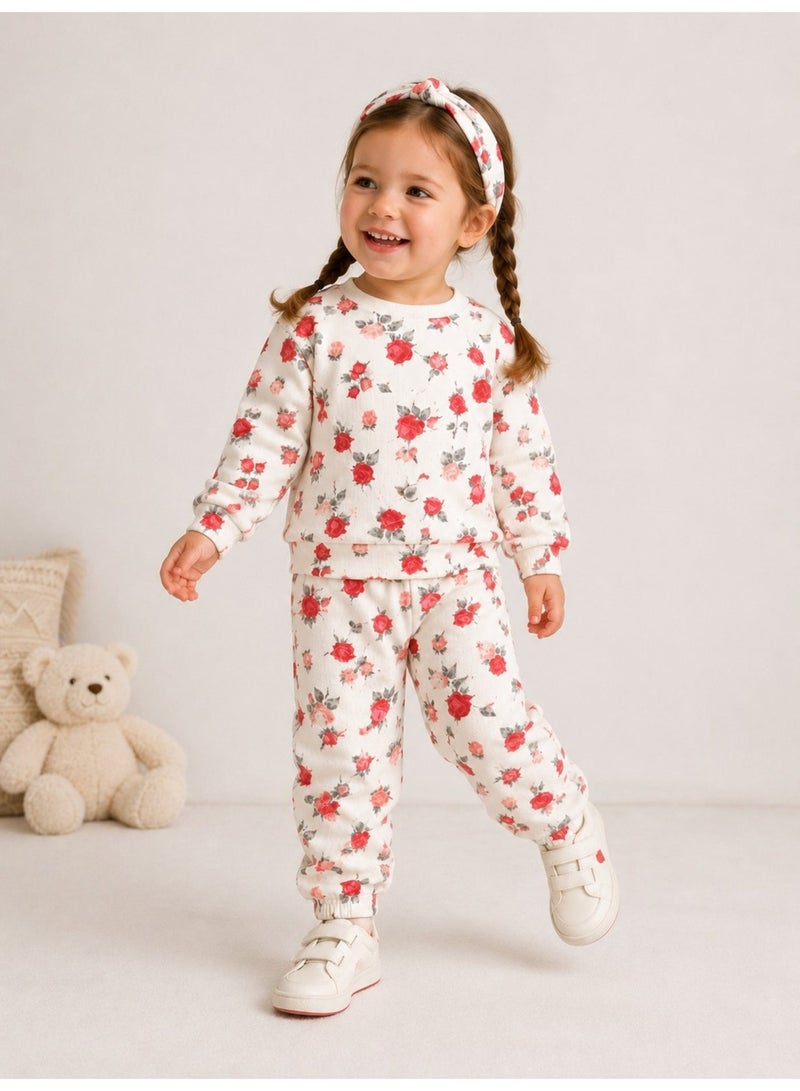 Dirkje Girls All-Over Floral Co-Ord Set – Sweatshirt, Jogger & Headband - Image 3