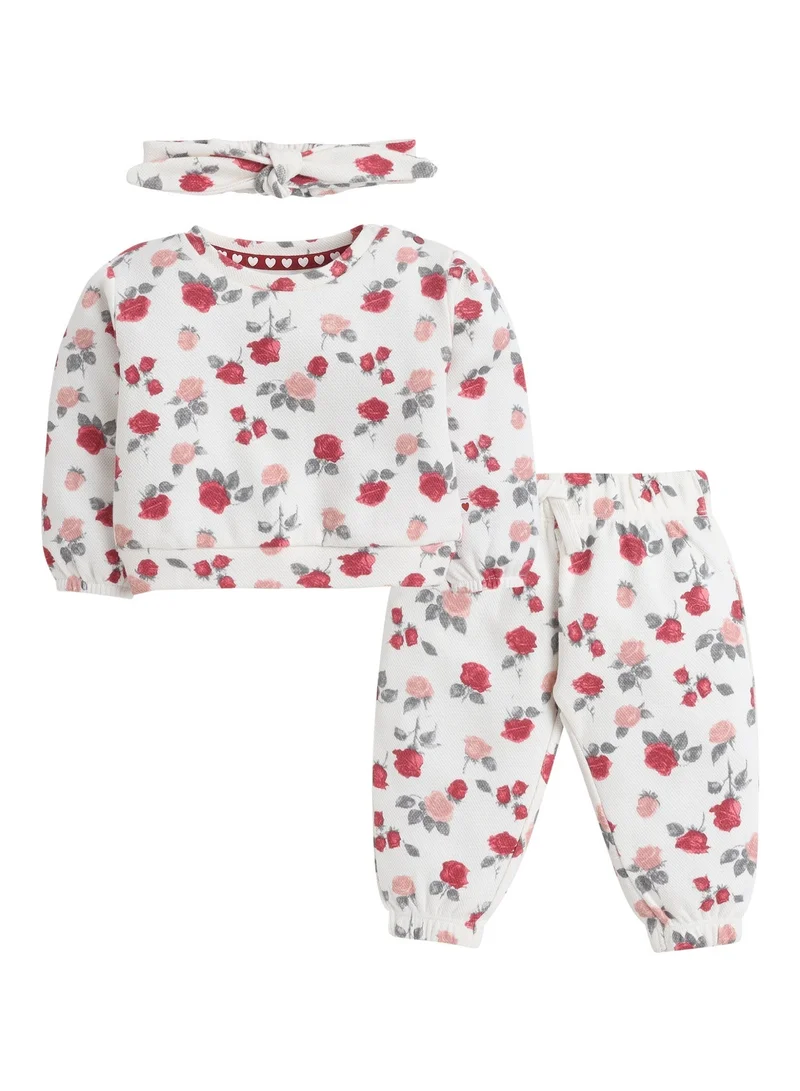 Dirkje Girls All-Over Floral Co-Ord Set – Sweatshirt, Jogger & Headband