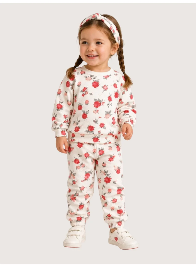 Dirkje Girls All-Over Floral Co-Ord Set – Sweatshirt, Jogger & Headband