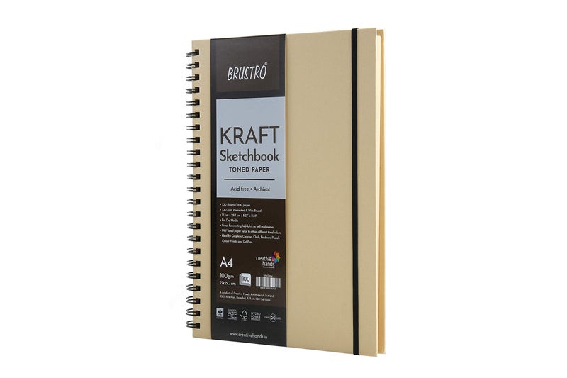 Brustro Toned Paper - Kraft Sketchbook, Wiro Bound, Size A4, 100GSM. (100 Sheets) 200 Pages - Image 4