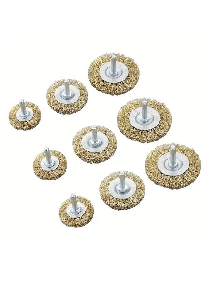 9pcs T Shaped Wire Brush Set For Drill Rust Paint Removal Polishing Kit - Image 1