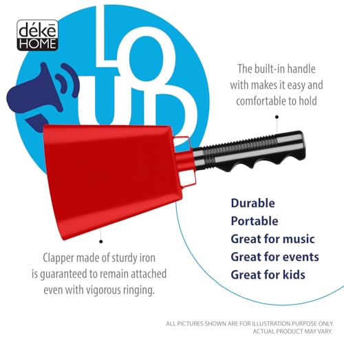Deke Home - 2 Pack 10 Inch Steel Cowbells with Handle, Loud Noise Makers for Football, Sports, Parties, Competitions, School Spirit & Safety, Large Hand Bell for Cheering & Percussion Instrument - Image 3
