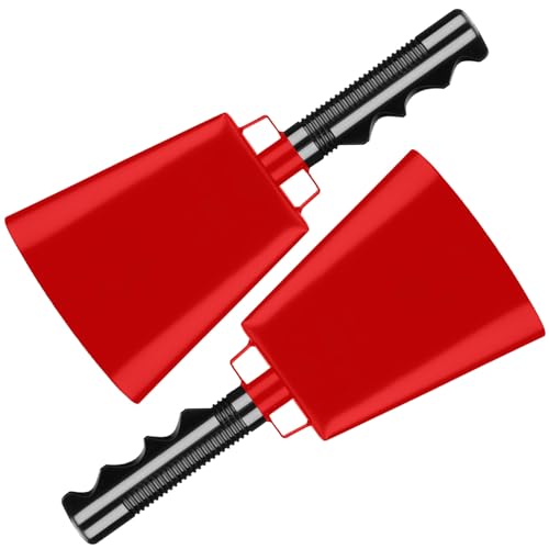 Deke Home - 2 Pack 10 Inch Steel Cowbells with Handle, Loud Noise Makers for Football, Sports, Parties, Competitions, School Spirit & Safety, Large Hand Bell for Cheering & Percussion Instrument - Image 1