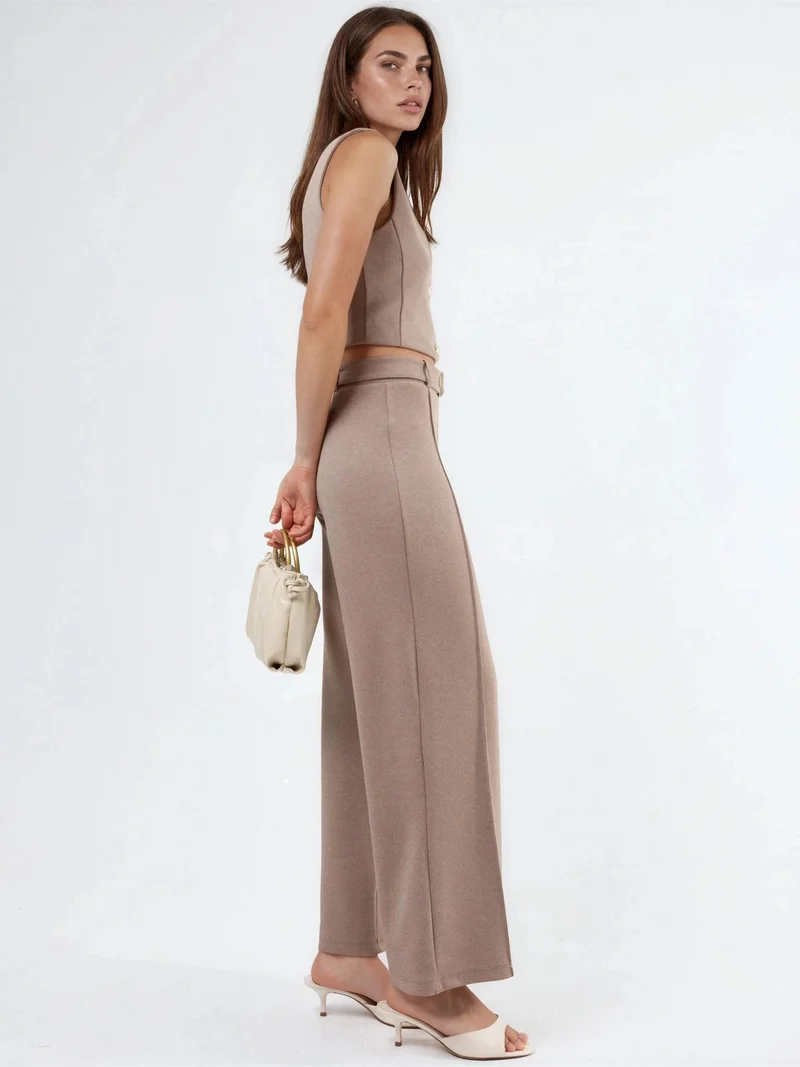 بوسيم BUSEM High Waist Belted Straight Leg Pants
