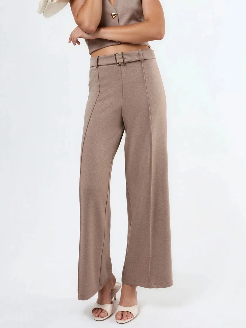 بوسيم BUSEM High Waist Belted Straight Leg Pants
