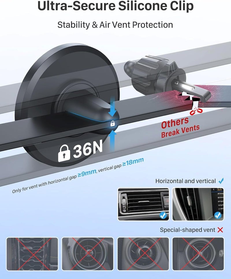 YOSH Mag-Safe Air Vent Car Mount Magnetic Phone Holder for iPhone 15/14/13/12 Series - Image 3