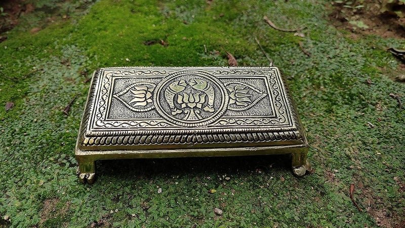 KALARAMBH KALARAMBH Brass BajathBajotPaatChourangChowki for Home Pooja Puja Mandir Temple Decor Collectible Handicraft Art Yellow 52 x 28 x 12 Inch L x W x H  - Image 5