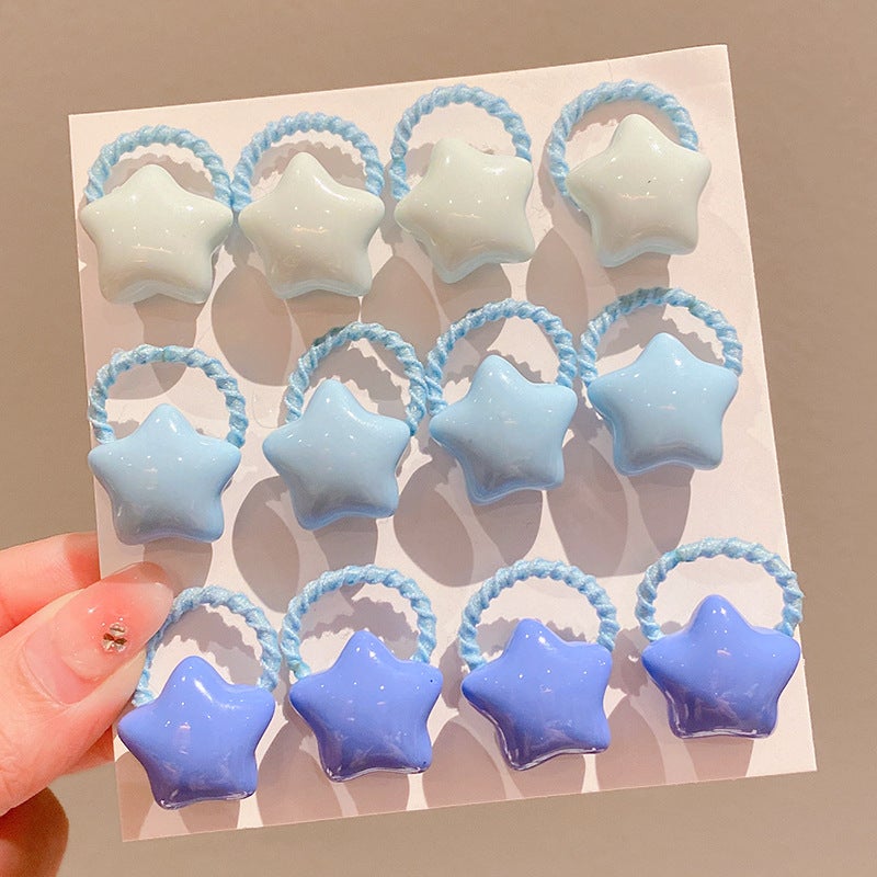 إسكدنيا Small Size Cartoon Hair Ties for Children Non-Damaging Thumb Hair Bands Girls Cute Elastic Hair Bands Animal Zodiac Styles 24# blue star 12 piece set