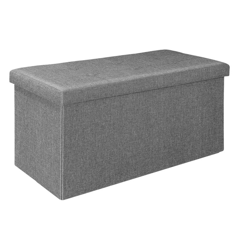 Bonlife Large Folding Grey Ottoman Storage Box with LidLinen Footrest Stool Bedroom Bench SeatsToy Box Chest Living Room Furniture 76x38x38cm