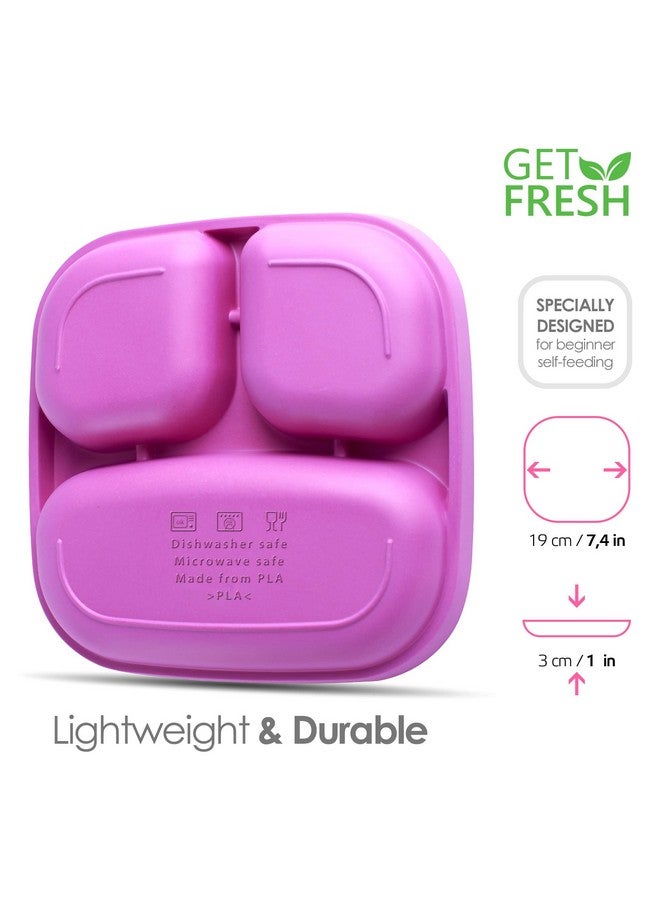 GET FRESH PLA Kids Divided Plates Set - 2-pack Melamine-Free 3 Compartment Plates for Kids and Toddlers - Stackable BPA-free Childrens Dinnerware Divider Plates - Reusable Sectioned Toddler Plates - Image 2