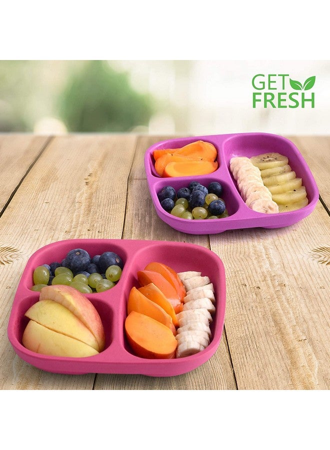 GET FRESH PLA Kids Divided Plates Set - 2-pack Melamine-Free 3 Compartment Plates for Kids and Toddlers - Stackable BPA-free Childrens Dinnerware Divider Plates - Reusable Sectioned Toddler Plates - Image 4