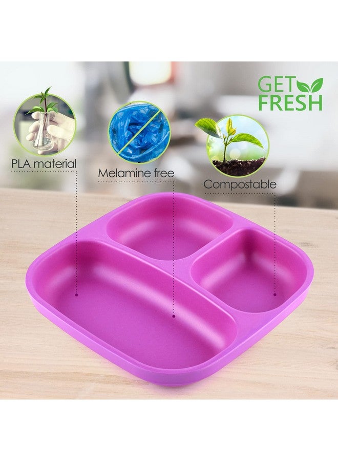 GET FRESH PLA Kids Divided Plates Set - 2-pack Melamine-Free 3 Compartment Plates for Kids and Toddlers - Stackable BPA-free Childrens Dinnerware Divider Plates - Reusable Sectioned Toddler Plates - Image 3