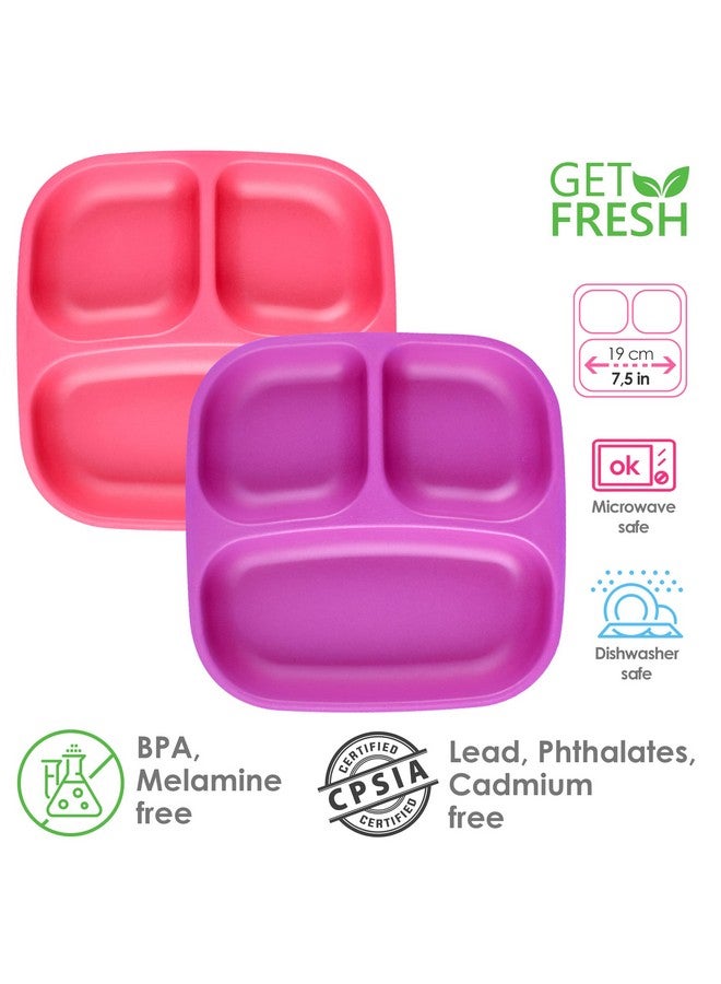 GET FRESH PLA Kids Divided Plates Set - 2-pack Melamine-Free 3 Compartment Plates for Kids and Toddlers - Stackable BPA-free Childrens Dinnerware Divider Plates - Reusable Sectioned Toddler Plates - Image 1