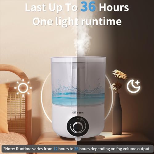 Dr. Tech LP-2207 Ultrasonic Humidifier with Manual Control Quiet Air Purifier for Dryness Cold & Cough for Home Office Adults Baby Bedroom (3.5L, 25-100W, Transparent White, Pack of 1) - Image 3