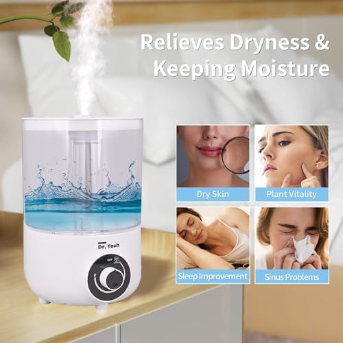 Dr. Tech LP-2207 Ultrasonic Humidifier with Manual Control Quiet Air Purifier for Dryness Cold & Cough for Home Office Adults Baby Bedroom (3.5L, 25-100W, Transparent White, Pack of 1) - Image 4