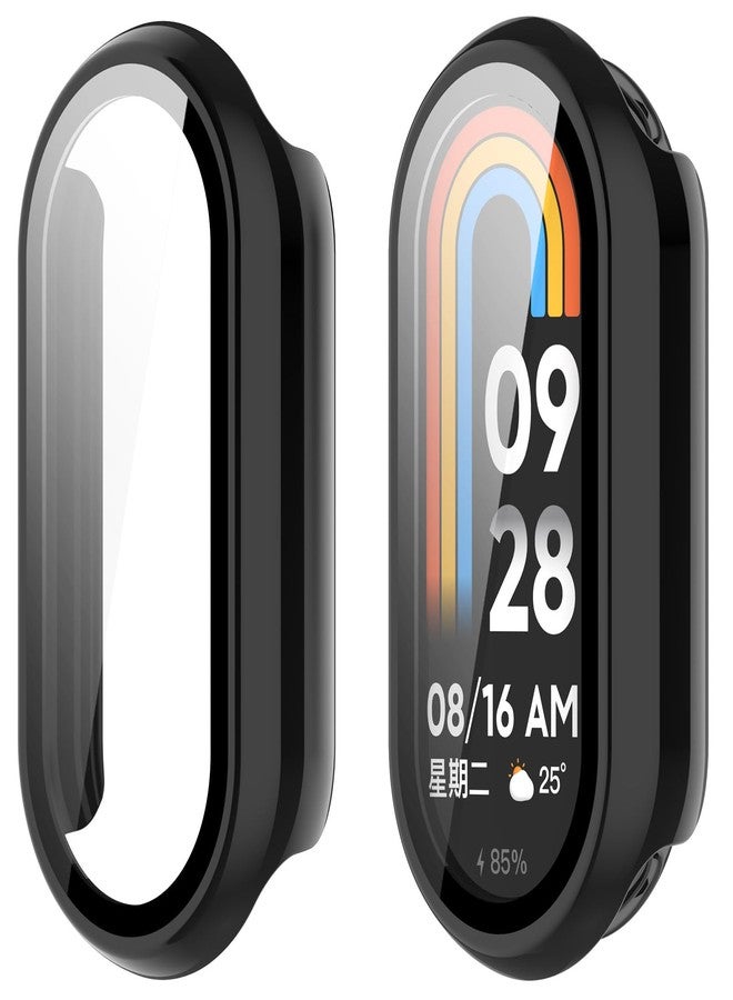 AWADUO Compatible with Xiaomi MI Smart Band 10 Ceramic Edition Full Coverage PC Protective Case Cover with Tempered Glass Touchable Screen Protector Smartwatch Accessories(Black) - Image 1