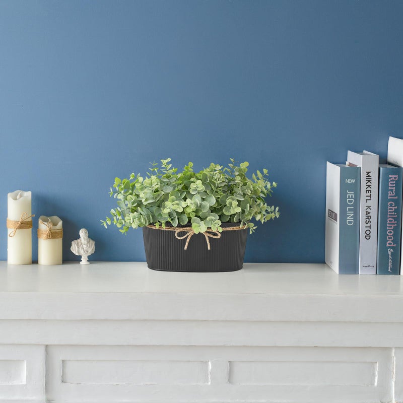 Dahey Artificial Eucalyptus Faux Plants Indoor for Farmhouse Home Decor Fake Potted Plants in Rustic Rectangular Pots Table Centerpiece for Bathroom Laundry Living Room Greenery Decor, Black - Image 3