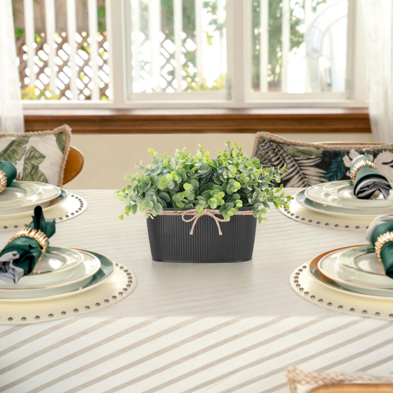 Dahey Artificial Eucalyptus Faux Plants Indoor for Farmhouse Home Decor Fake Potted Plants in Rustic Rectangular Pots Table Centerpiece for Bathroom Laundry Living Room Greenery Decor, Black - Image 2