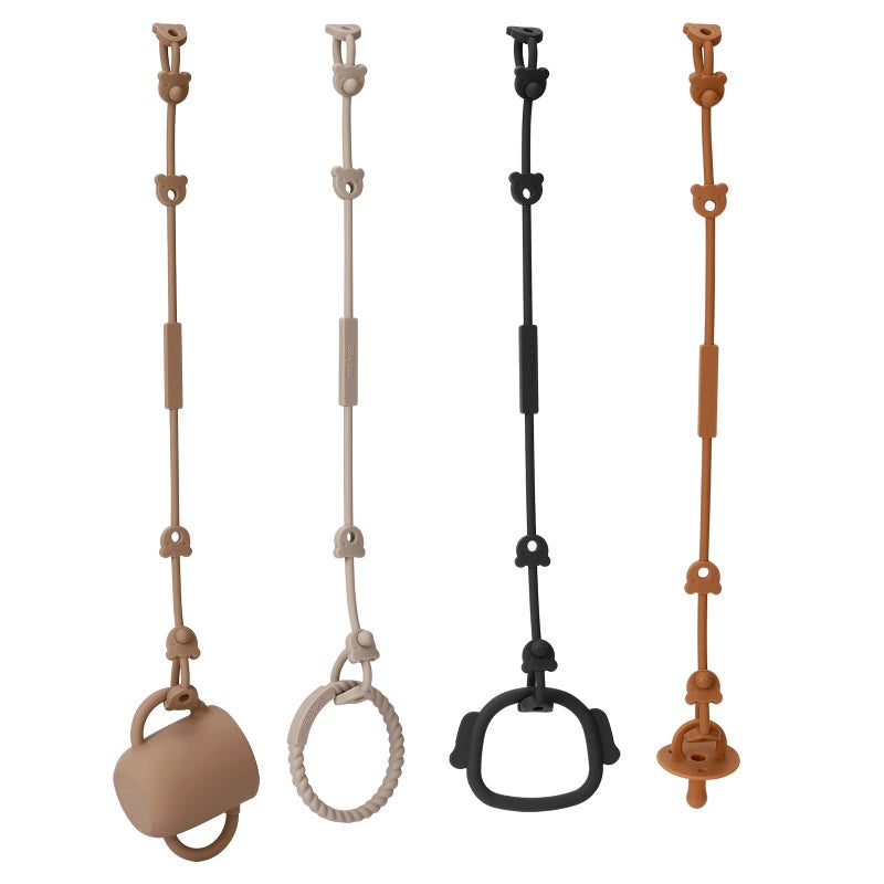 Eoopoon 4 Pack Toy Safety Straps, Stretchable Silicone Pacifier Chains, Adjustable Baby Bottle Toy Teethers Harness Strollers Straps for High Chair, Hanging Baskets, Cribs, Car Seat, Shopping Trolley - Image 1