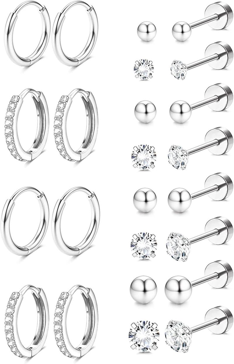 Jstyle Ear jewellery for sensitive ears, hypoallergenic surgical steel, 14K gold, flat back, women, men, small stainless steel stud ring, cartilage set, various piercings - Image 1