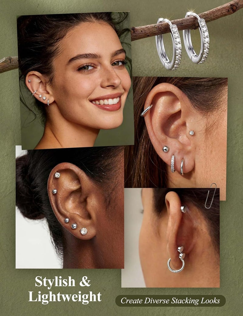 Jstyle Ear jewellery for sensitive ears, hypoallergenic surgical steel, 14K gold, flat back, women, men, small stainless steel stud ring, cartilage set, various piercings - Image 4