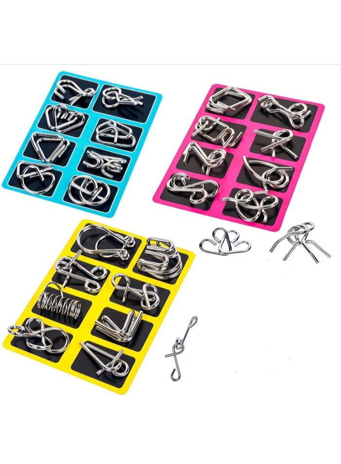 Metal Wire Puzzle Set of 24 with Pouch, Brain Teaser IQ Test, Disentanglemen Iron Link, Unlock Interlock Game, Chinese Ring Magic Trick Toy - Image 1