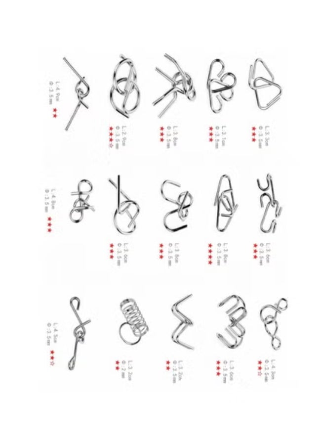 Metal Wire Puzzle Set of 24 with Pouch, Brain Teaser IQ Test, Disentanglemen Iron Link, Unlock Interlock Game, Chinese Ring Magic Trick Toy - Image 3