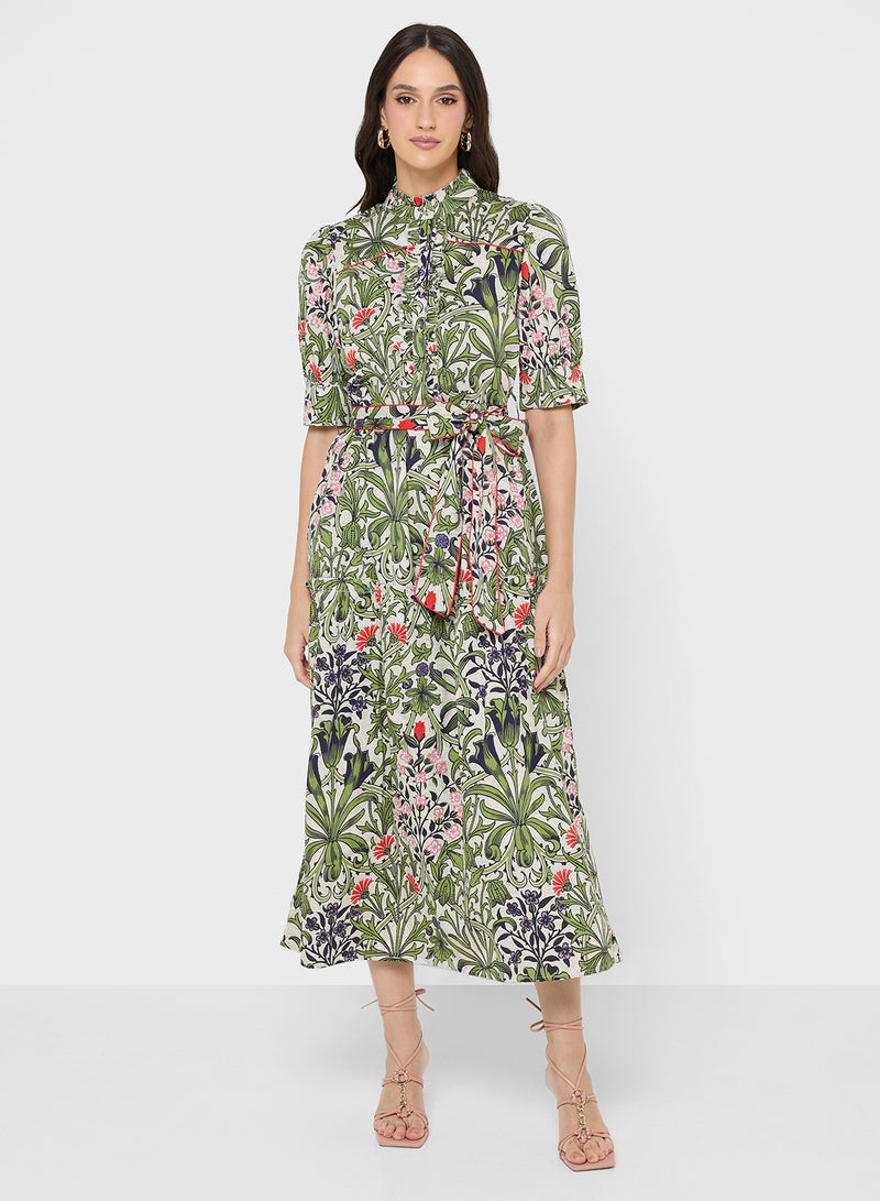 Hope & Ivy Green Floral High Neck Maxi Dress-The William Morris Society - Image 4