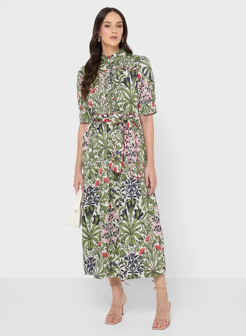 هوب اند ايفي Morris Society Green Floral High Neck Maxi Dress