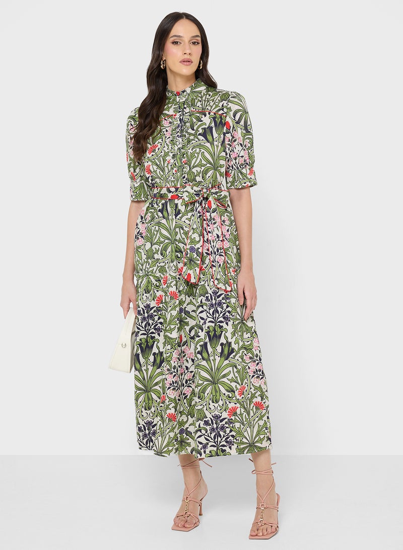Hope & Ivy Green Floral High Neck Maxi Dress-The William Morris Society - Image 1