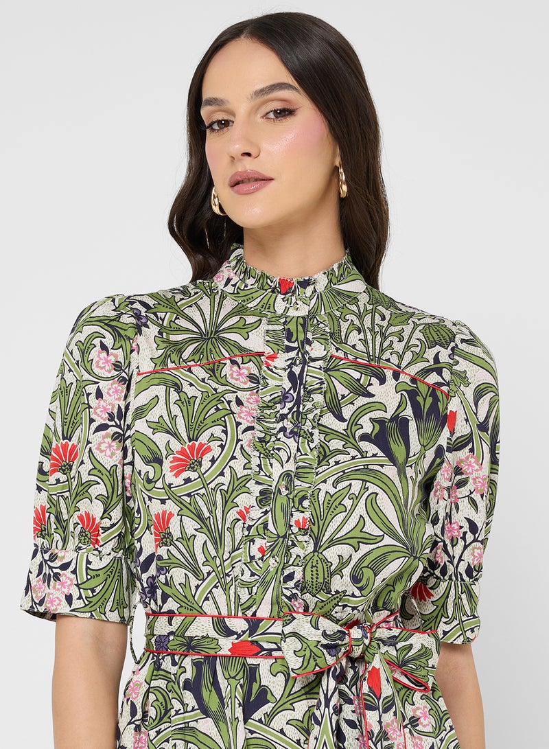 Hope & Ivy Green Floral High Neck Maxi Dress-The William Morris Society - Image 3