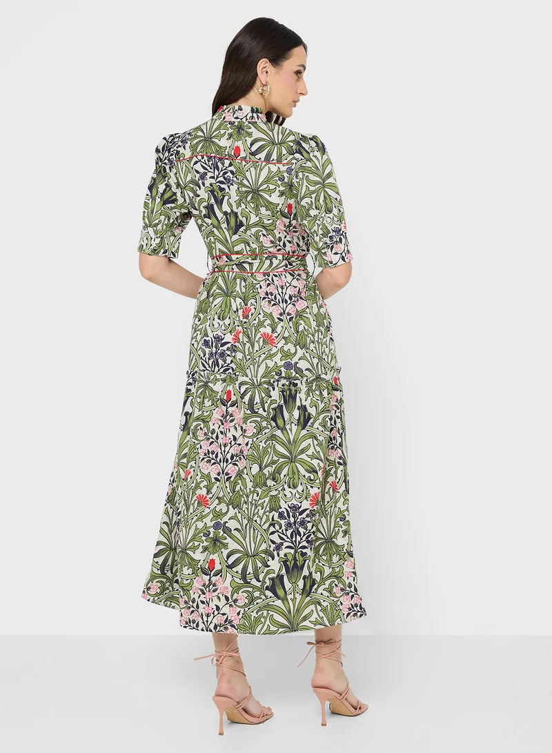 هوب اند ايفي Morris Society Green Floral High Neck Maxi Dress