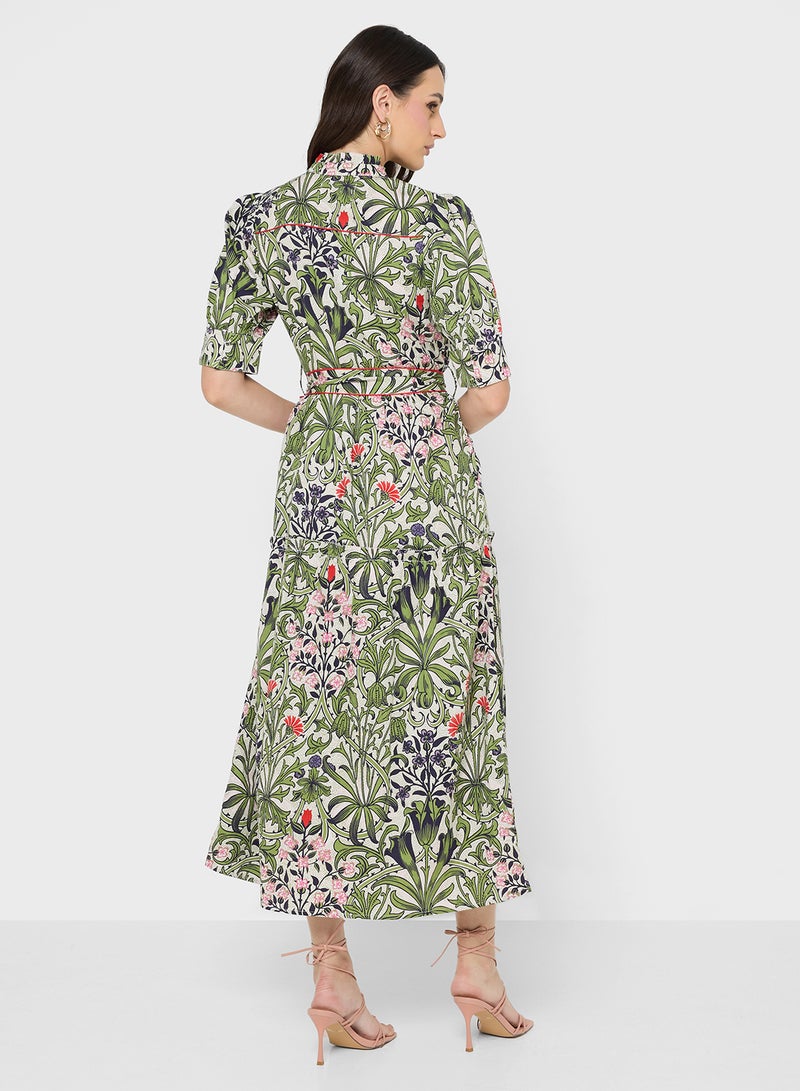 Hope & Ivy Green Floral High Neck Maxi Dress-The William Morris Society - Image 2